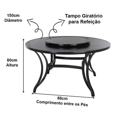 Mesa Tampo Giratório 1,50m Alumínio Cozinha, área, Edícula Cinza