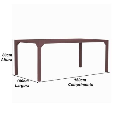 Mesa Retangular Haiti 160cm Com Tampo Ripado Trama Marrom