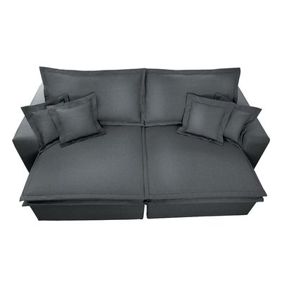 Sofa Retrátil E Reclinável Com Molas Cama Inbox Premium 2,72m Tecido Em Linho Cinza Escuro