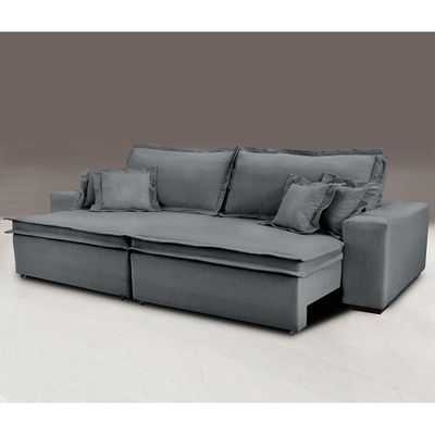 Sofa Retrátil E Reclinável Com Molas Cama Inbox Premium 2,72m Tecido Em Linho Cinza Escuro