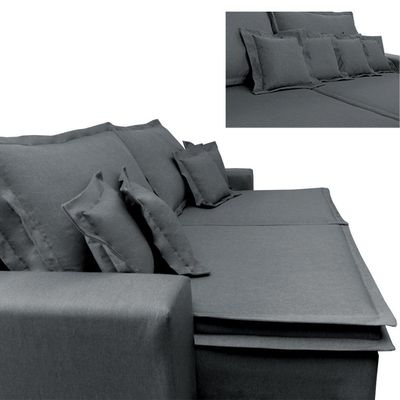 Sofa Retrátil E Reclinável Com Molas Cama Inbox Premium 2,72m Tecido Em Linho Cinza Escuro