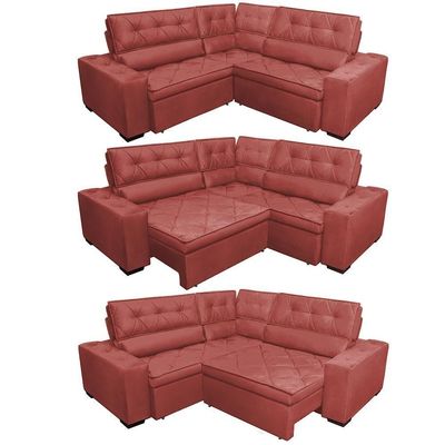 Sofa De Canto Retrátil E Reclinável Com Molas Cama Inbox Austin 2,70m X 2,70m Velusoft Vermelho