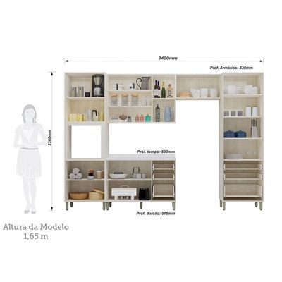 Cozinha Modulada Compacta 5 Peças Com Tampo Art Luciane Móve Pátina-cinza Cristal