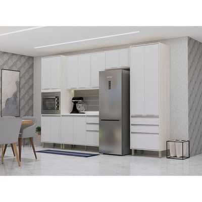 Cozinha Modulada Compacta 5 Peças Com Tampo Art Luciane Móve Pátina-cinza Cristal