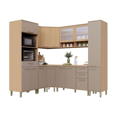 Cozinha Completa De Canto 100% Mdf 418cm Duna Luciane Móveis Freijó-cinammon