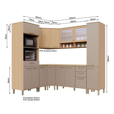 Cozinha Completa De Canto 100% Mdf 418cm Duna Luciane Móveis Freijó-cinammon