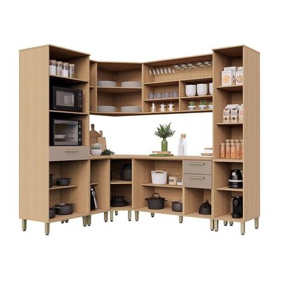 Cozinha Completa De Canto 100% Mdf 418cm Duna Luciane Móveis Freijó-cinammon