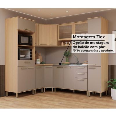 Cozinha Completa De Canto 100% Mdf 418cm Duna Luciane Móveis Freijó-cinammon