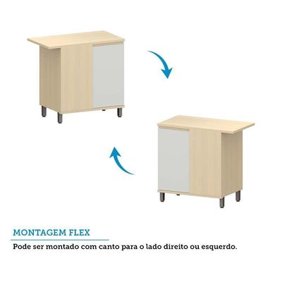 Balcão De Cozinha Canto Reto 100% Mdf 1 Porta 95cm Aura Luci Carvalho/cinza Cristal
