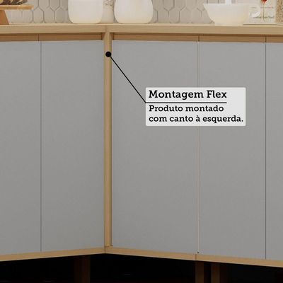 Balcão De Cozinha Canto Reto 100% Mdf 1 Porta 95cm Aura Luci Carvalho/cinza Cristal