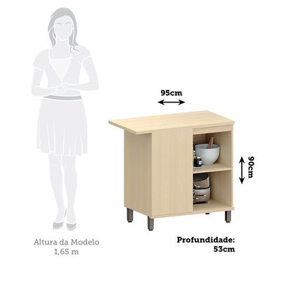 Balcão De Cozinha Canto Reto 100% Mdf 1 Porta 95cm Aura Luci Carvalho/cinza Cristal
