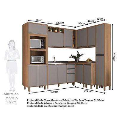 Cozinha Completa 8 Pçs Espaço Micro-ondas 365cm Isa Luciane Vanilla-cinza Puro