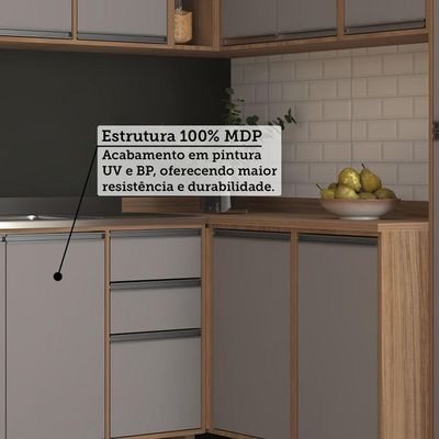 Cozinha Completa 8 Pçs Espaço Micro-ondas 365cm Isa Luciane Vanilla-cinza Puro