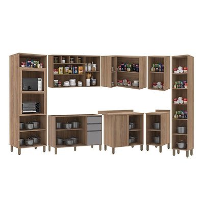 Cozinha Completa 8 Pçs Espaço Micro-ondas 365cm Isa Luciane Vanilla-cinza Puro