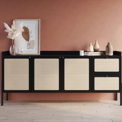 Balcão Buffet 183cm Com Pés De Madeira Oslo - Nero