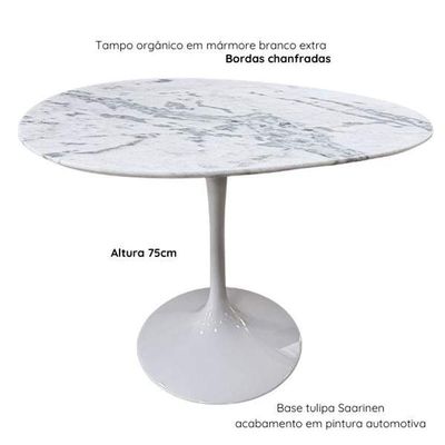 Mesa De Jantar Sol Saarinen Orgânica E Marmore Branco Extra 120x110cm