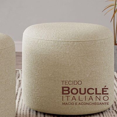 Kit 2 Puffs Orgânico Ello Design Sofisticado Em Tecido Bouclé Italiano Bege