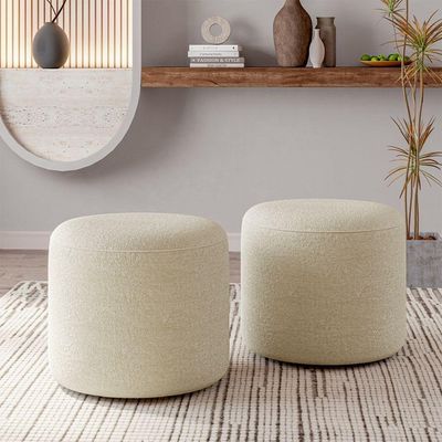 Kit 2 Puffs Orgânico Ello Design Sofisticado Em Tecido Bouclé Italiano Bege