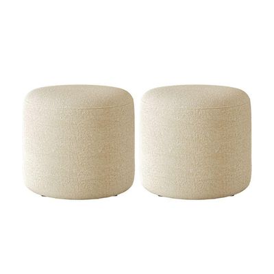 Kit 2 Puffs Orgânico Ello Design Sofisticado Em Tecido Bouclé Italiano Bege