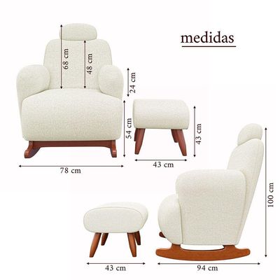 Poltrona De Balanço Orgânica Super Premium Aurora Com Puff Tecido Chenille Off-white