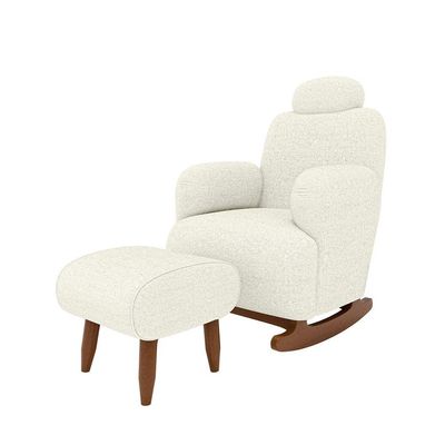 Poltrona De Balanço Orgânica Super Premium Aurora Com Puff Tecido Chenille Off-white