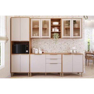 Balcão Cozinha P/ Cooktop C/ Tampo Brilhante C/ 2 Portas 80cm Cinamomo/titanium - Mgm