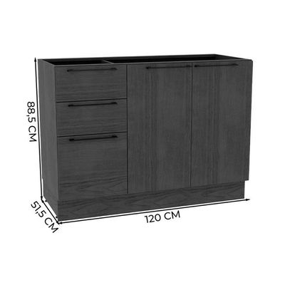 Balcão Cozinha Modulado Amsterdam Ph 3146 C/ 2 Portas E 3 Gavetas S/ Tampo 120cm Avela/off White Herval