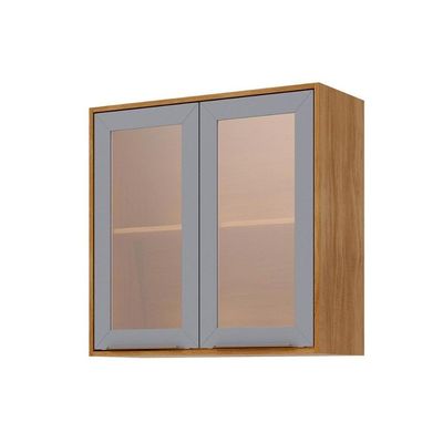 Armário Aéreo Cozinha Modulado Brilhante C/ 2 Portas 80cm Cinamomo/platina - Mgm