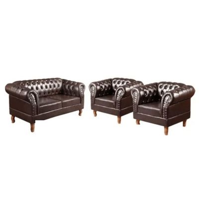 Conjunto 03 Peças Namoradeira E Poltronas Chesterfield Duque Via Courano Marrom Café