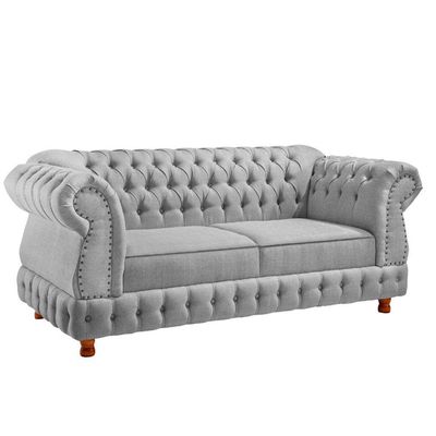Sofá Chesterfield Moscatto 3 Lugares Via Linho Cinza Claro