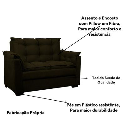 Sofá Confortável 1,40 Pequeno Compacto Small Marrom