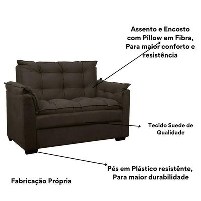 Sofá Confortável 1,40 Pequeno Compacto Small Marrom Escuro