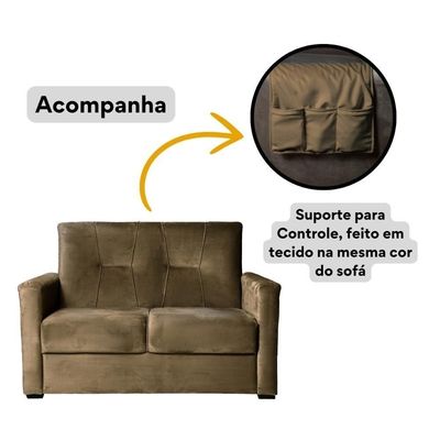 Sofá Pequeno 2 Lugares 1,35 Porta Controle No Braço Alice Cappuccino