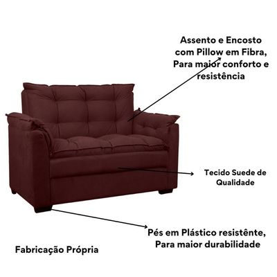 Sofá Confortável 1,40 Pequeno Compacto Small Marsala