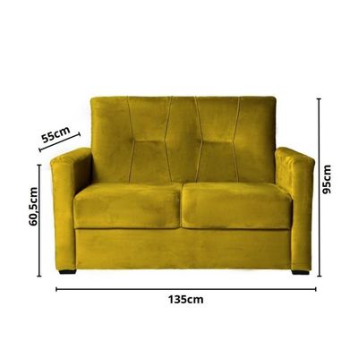 Sofá Pequeno 2 Lugares 1,35 Porta Controle No Braço Alice Amarelo
