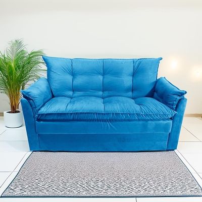 Sofá Small 3 Lugares Conforto 160cm Suede Azul Herrero Decor Azul