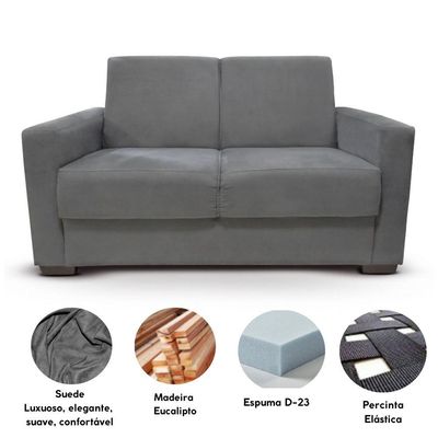 Sofá Estofado 2 Lugares Sala Estar Recepção Bruna Suede cinza
