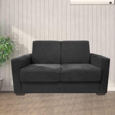 Sofá Estofado 2 Lugares Sala Estar Recepção Bruna Suede preto