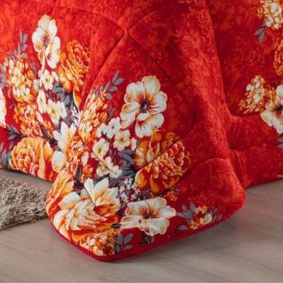 Edredom Coberdrom Sonobom Solteiro Sherpa E Manta - Floral Vermelho - 100% Poliéster