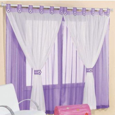 Cortina Juvenil Quarto Menina E Colcha Matelada Coruja - Lilás - 100% Poliéster