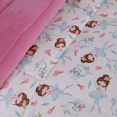 Coberdrom Edredom Bailarina Solteiro Dupla Face Malha Manta Soft Rosa - 100% Poliéster