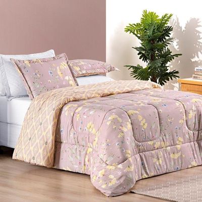 Edredom 2,60m X 2,40m + Jogo De Cama Bouti Estampado King 06 Peças 100% Poliéster - Lavanda