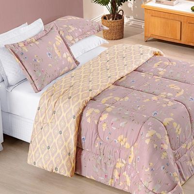 Edredom 2,60m X 2,40m + Jogo De Cama Bouti Estampado King 06 Peças 100% Poliéster - Lavanda