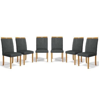 Kit Com 6 Cadeiras Agnes Madeira Maciça Estofadas Para Mesa De Jantar Linho Chumbo 406