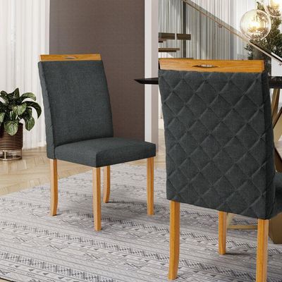 Kit Com 6 Cadeiras Agnes Madeira Maciça Estofadas Para Mesa De Jantar Linho Chumbo 406