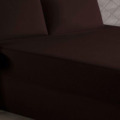 Jogo De Cama Casal Nobre 3 Peças Luva De Box 55cm De Altura Malha 100% Algodão - Marrom
