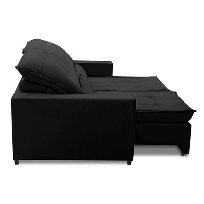 Sofa Retratil Reclinavel 2 Lugares 2,60m Atlantis Veludo Preto Lansofbr
