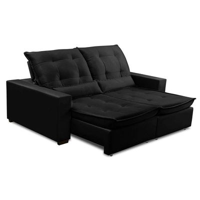 Sofa Retratil Reclinavel 2 Lugares 2,60m Atlantis Veludo Preto Lansofbr