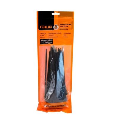 100 Un Abraçadeira De Nylon Foxlux Preto 200x2,5mm