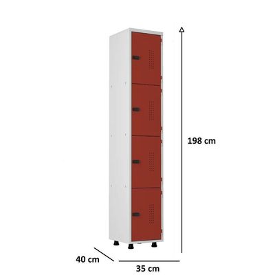Armário Roupeiro Aço 4 Portas Academia Guarda Volume Ea701 Vermelho